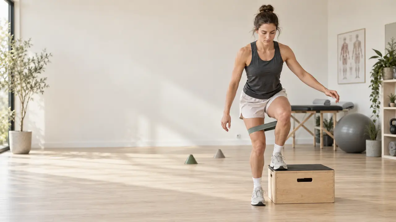 Sportif réalisant un exercice contrôlé pendant une séance de réathlétisation