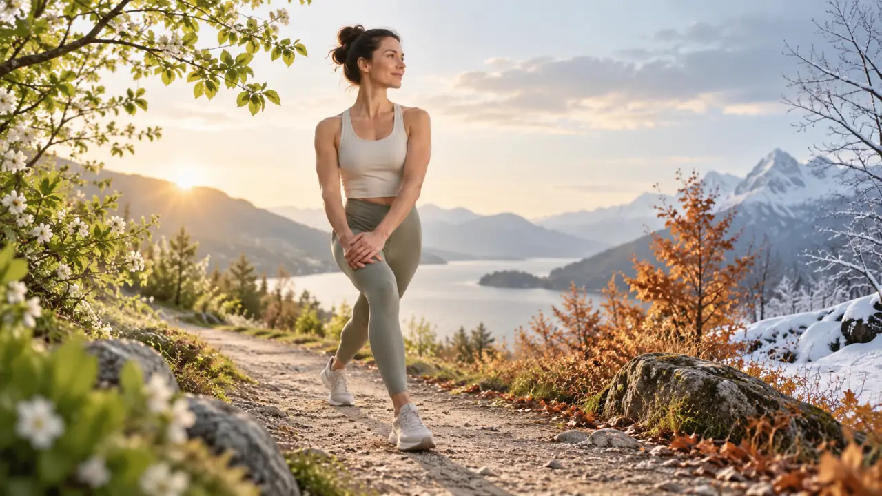 Personne réalisant un exercice de mobilité douce dans un environnement naturel
