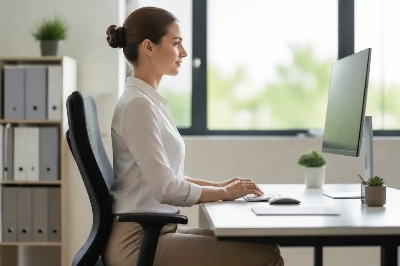 Illustration minimaliste d'une posture assise au bureau
