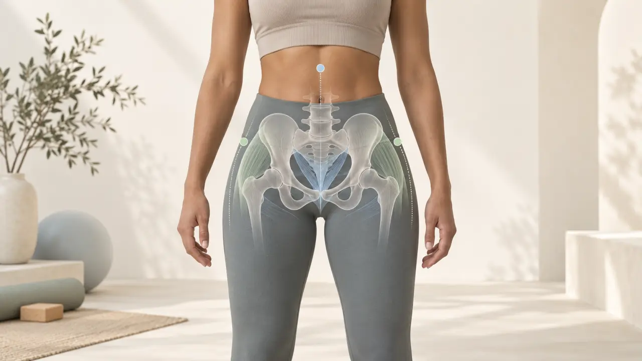 Illustration minimaliste de l'alignement du bassin et de la posture