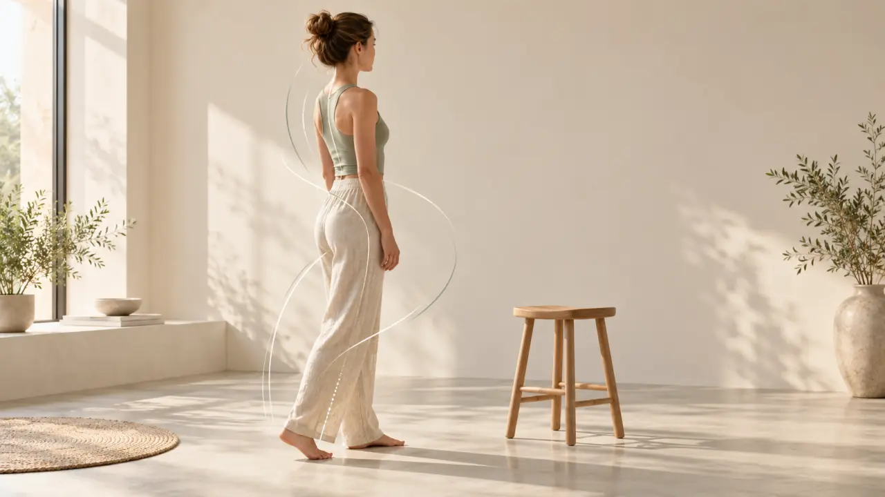 Illustration abstraite d'une posture humaine équilibrée et d'une structure biomécanique