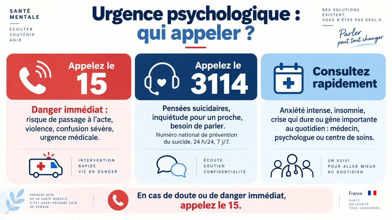 Urgence psychologue : quand appeler le 15, le 3114 ou consulter rapidement